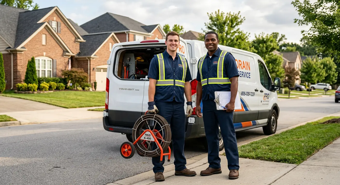 Sewer and drain service team with equipment ready for work in Vernon Hills