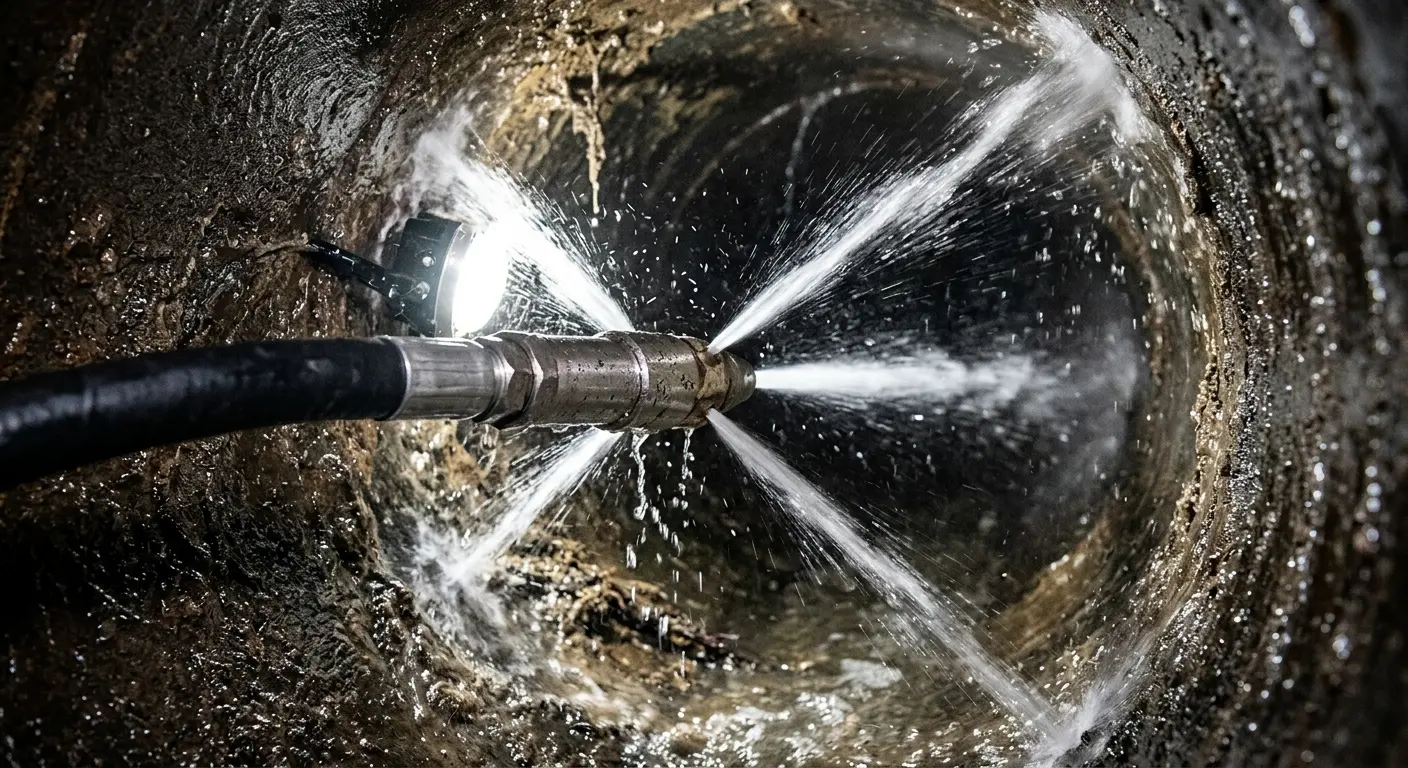 High-pressure hydro jetting nozzle cleaning sewer pipe for Storm Drain Cleaning in Vernon Hills